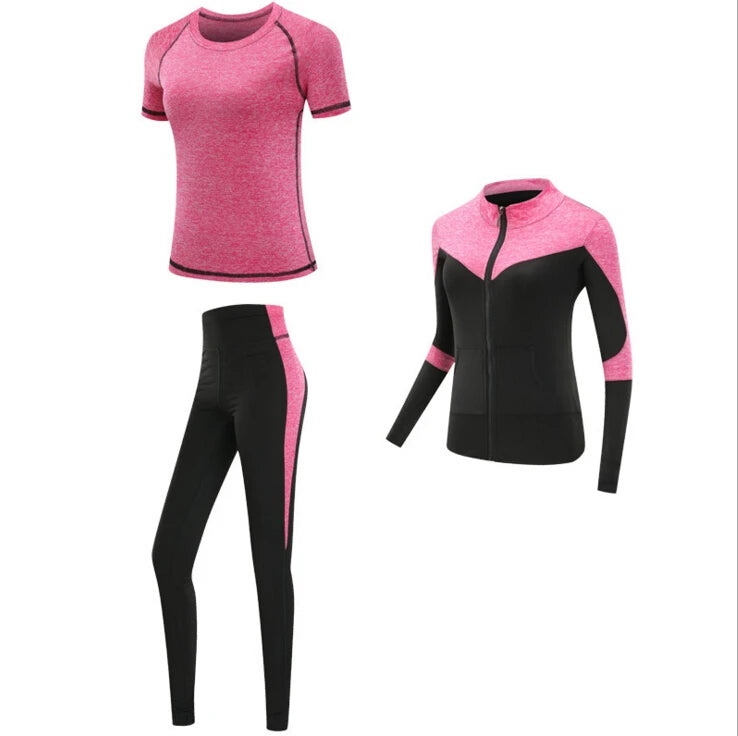 Quick dry women sportswear yoga set fitness gym yoga clothing suit sets coat+bra+t shirt+leggings 2019 workout running training