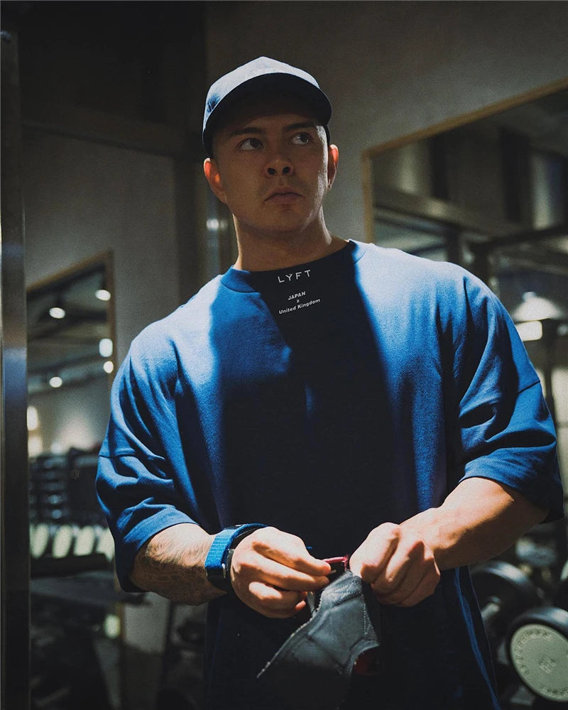 LYFT 100% Cotton Men's Gym T-Shirt Loose Fit Short Sleeve Sport Fitness Running Workout Training Shirt in Sizes M to XXXL