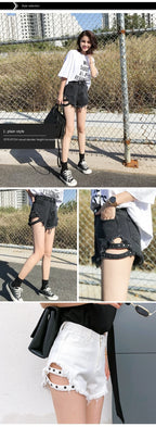 Summer Side Spike Women Denim Shorts 2021 Fashion Loose Holes High Waist Jeans High Street Wide Legs Thin Shorts Women Trousers