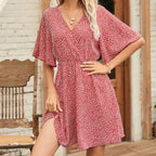 2024 Europe and the United States spring and summer new women's dress print V-neck short-sleeved casual loose dress women