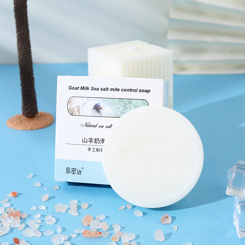 Goat's Milk Sea Salt Anti-mite Soap Hand-made Mite-removing Soap Cleansing Hand Bath Soap 85g