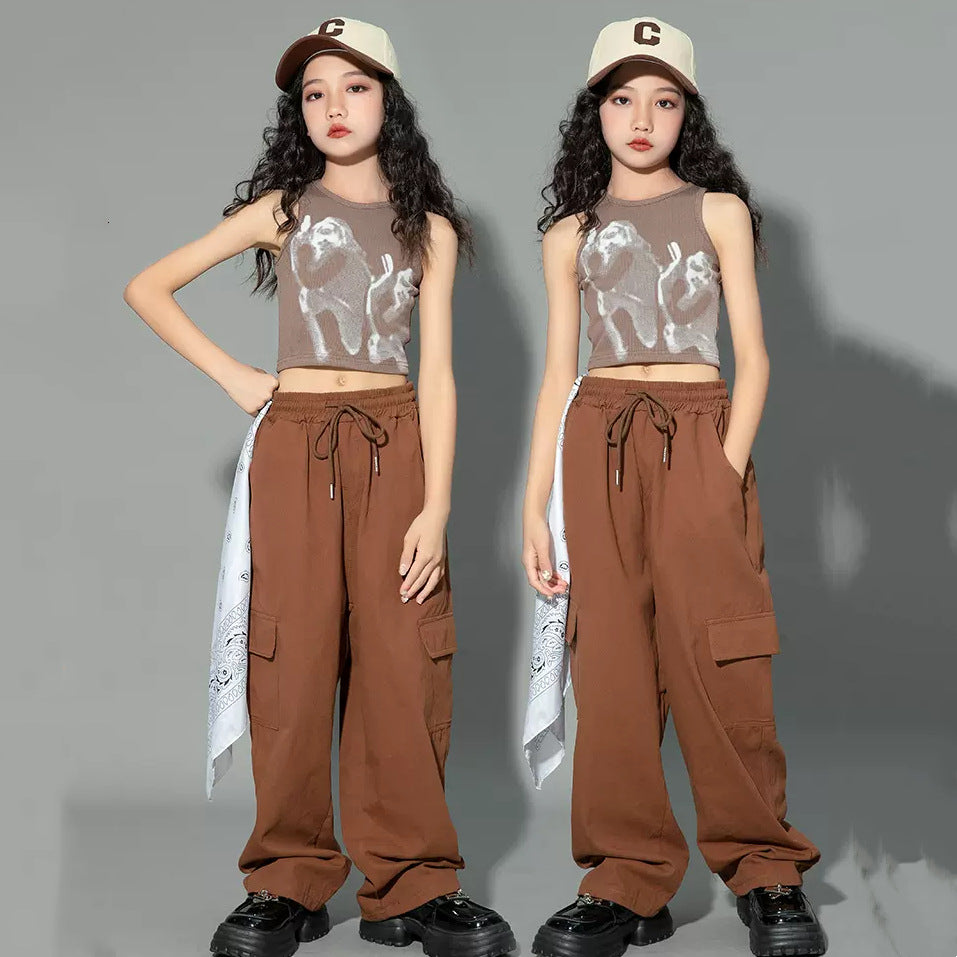 Cargo Pants for Teenage Kids New Summer Streetwear Hip Hop Sweatpants for Girls Baggy Wide Leg Straight Trousers 6 8 10 12 14 Y