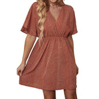 2024 Europe and the United States spring and summer new women's dress print V-neck short-sleeved casual loose dress women