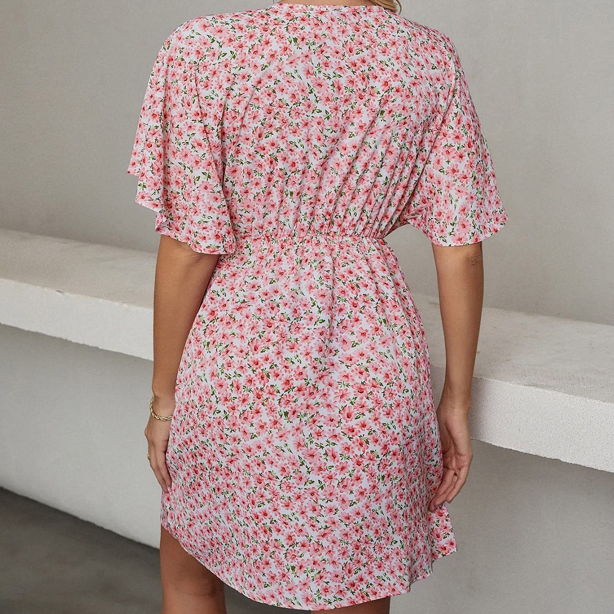 2024 Europe and the United States spring and summer new women's dress print V-neck short-sleeved casual loose dress women