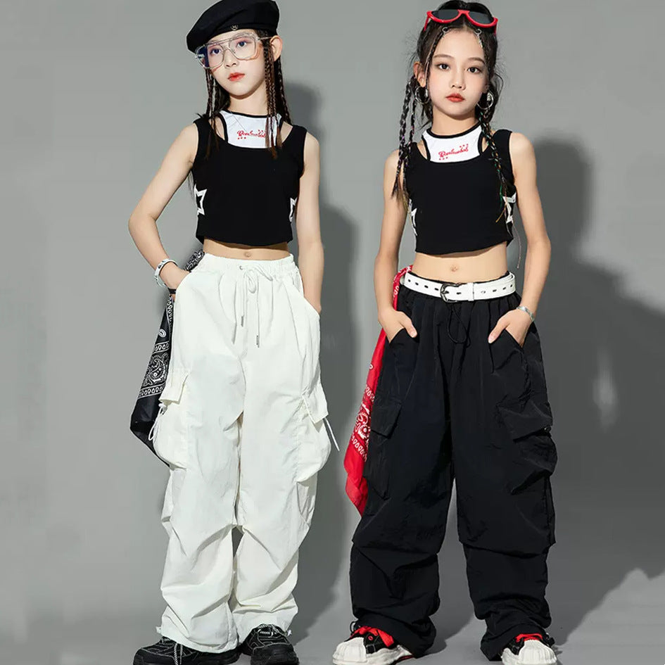 Cargo Pants for Teenage Kids New Summer Streetwear Hip Hop Sweatpants for Girls Baggy Wide Leg Straight Trousers 6 8 10 12 14 Y