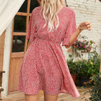 2024 Europe and the United States spring and summer new women's dress print V-neck short-sleeved casual loose dress women