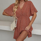 2024 Europe and the United States spring and summer new women's dress print V-neck short-sleeved casual loose dress women