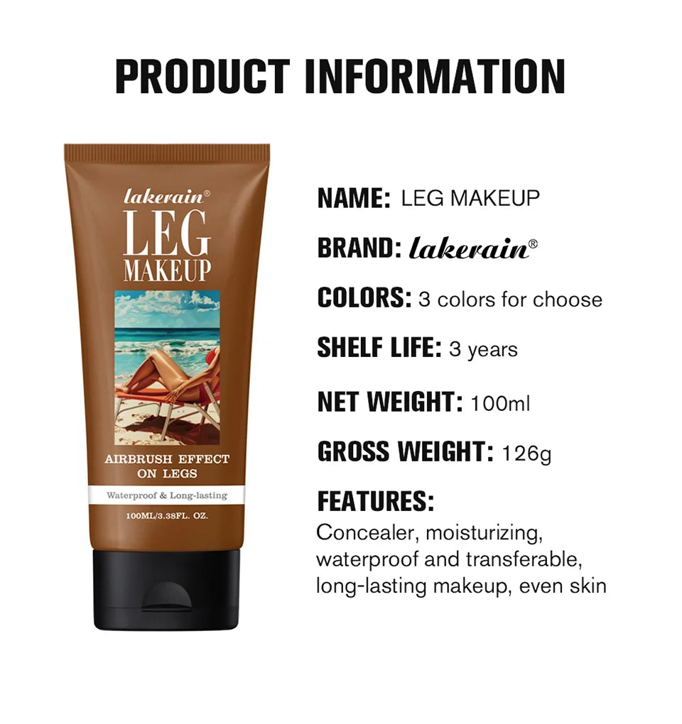 Bronze Leg & Body Makeup Foundation With Powder Puff 100ml Waterproof Long Lasting Even Skin Tone Body Tanning Cream 3 Colors