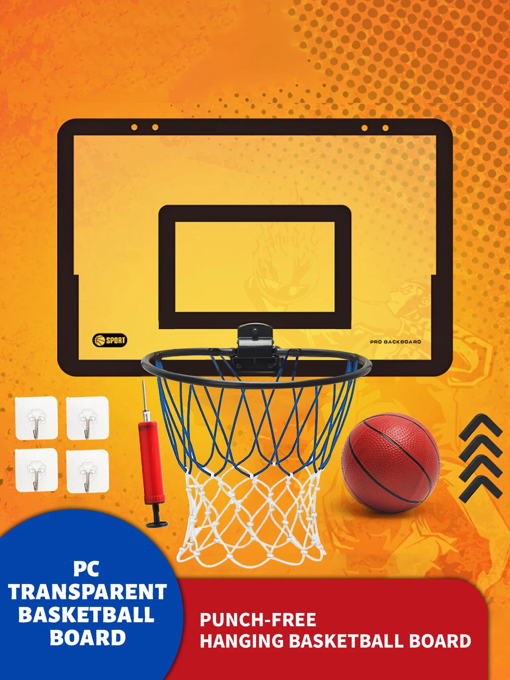 Children's wall mounted silent non porous foldable basketball stand indoor and outdoor activity basketball stand with basketball
