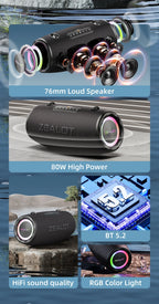 ZEALOT-S87 Outdoor Portable Wireless Bluetooth Speaker 80W High Volume Subwoofer Sound  Performace IPX6 Waterproof camping