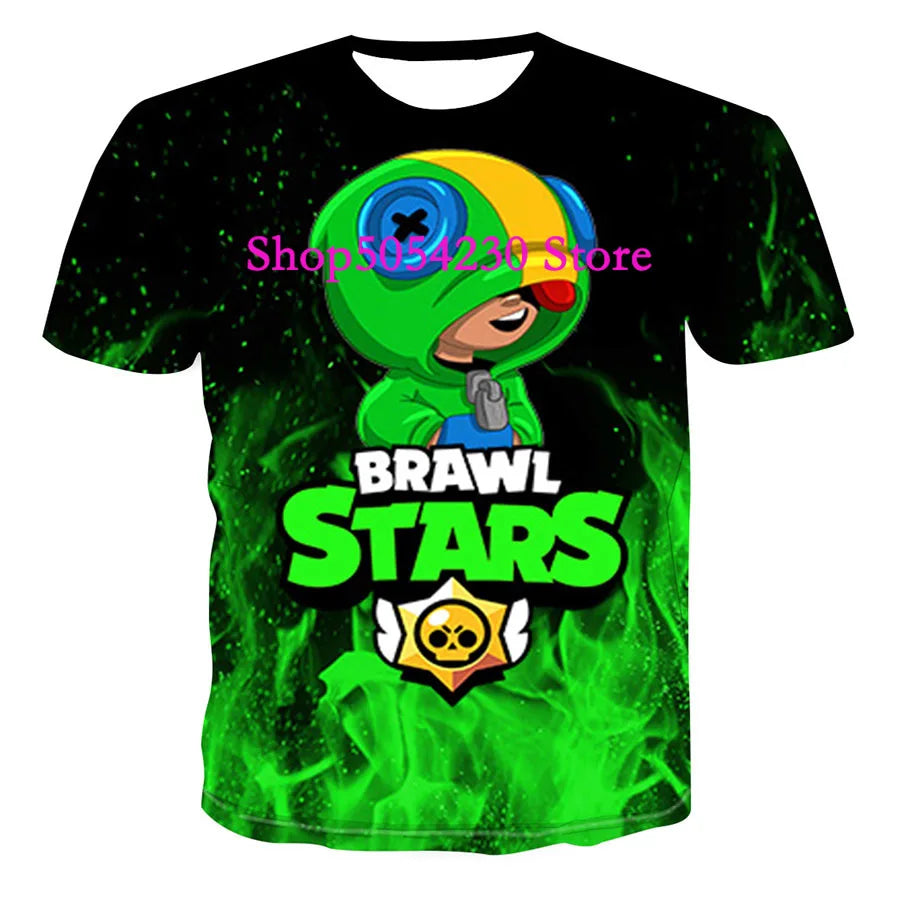 Boys Summer T-shirt Tees Brawl-Stars Anime Figures Leon Cartoon Characters Kids Cosplay Costumes Crow T Shirt Christmas Gifts