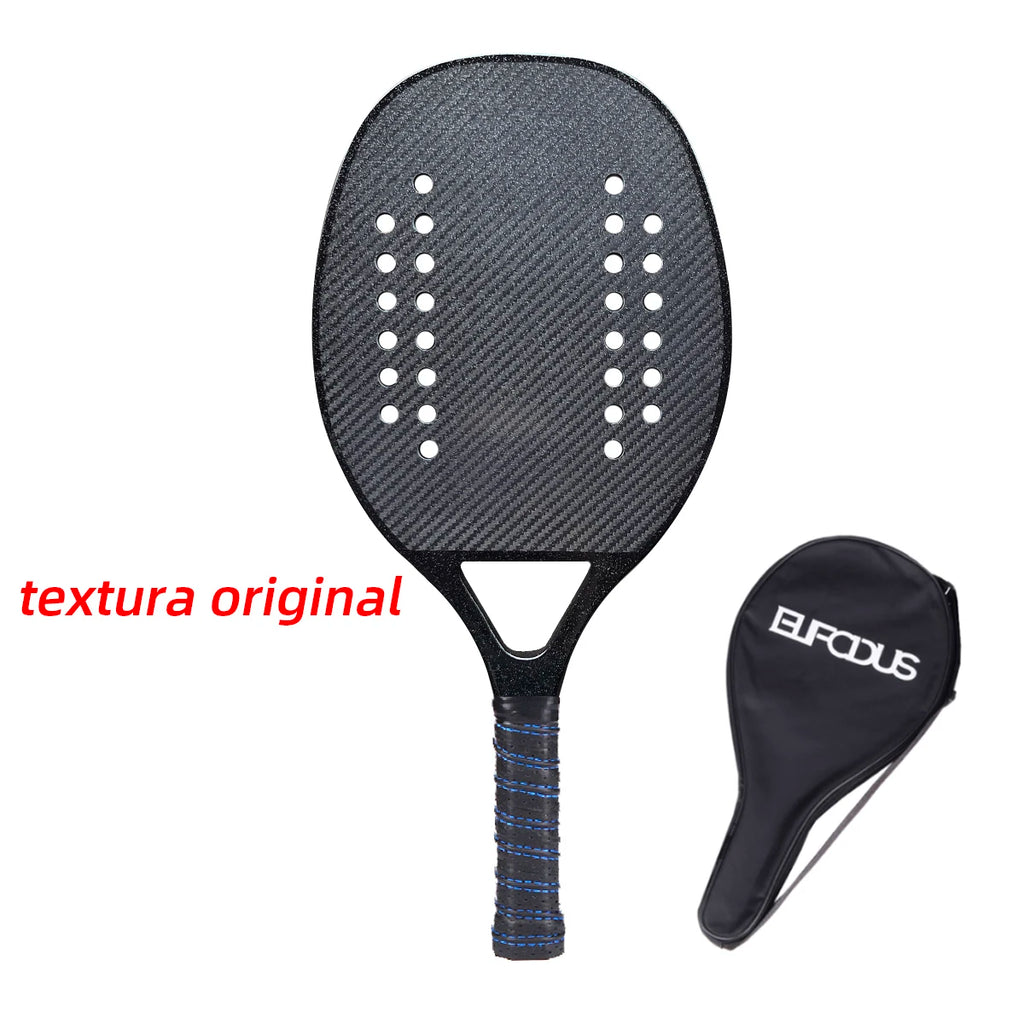 Full Carbon 3K Fiber Beach Tennis Racket Rough Surface Professional Racquet for Men and Women with Protective Bag Cover