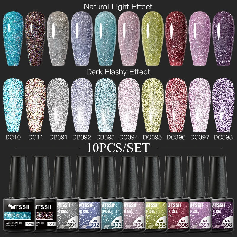 10/12PCS/SET Cat Magnetic Gel Nail Polish Set 9D Reflective Glitter Gel Semi Permanent UV Gel Soak Off Sparkling Nail Art Kits