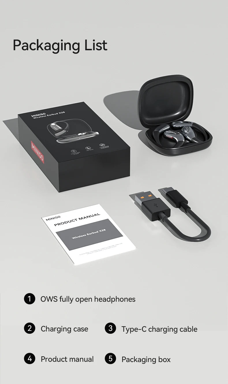 [AI Translator Earphone]MINISO X28 Wireless Headphones Bluetooth 5.4 HiFi IPX5 Waterproof Sports Bass Powerful 16H Battery Life