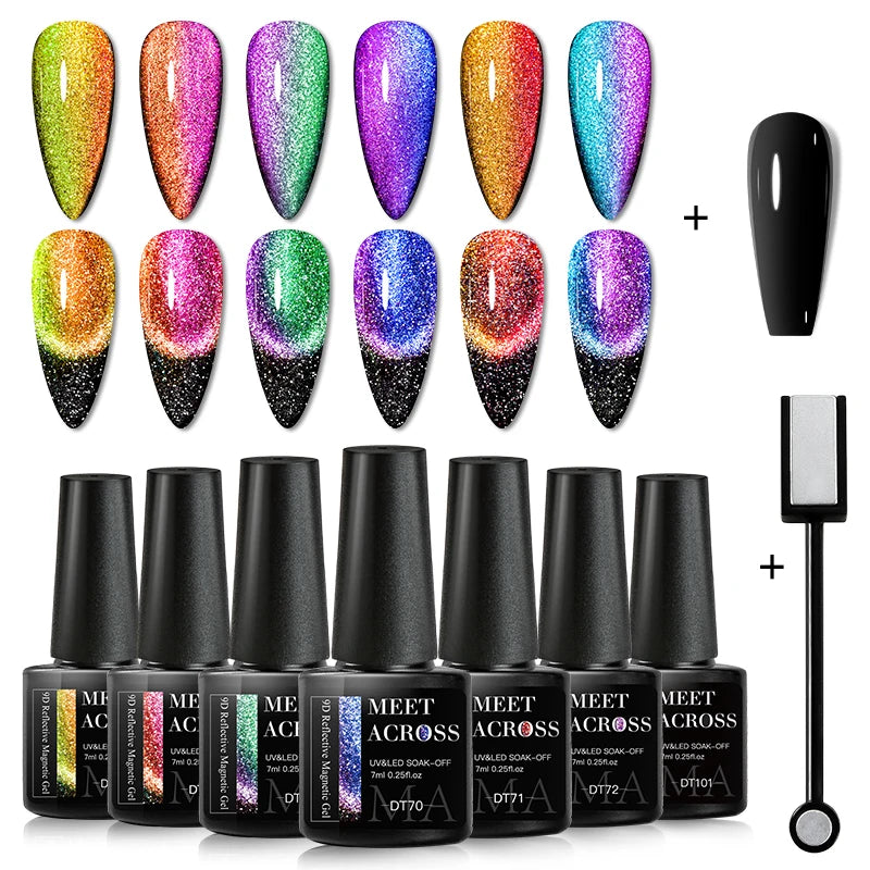 10/12PCS/SET Cat Magnetic Gel Nail Polish Set 9D Reflective Glitter Gel Semi Permanent UV Gel Soak Off Sparkling Nail Art Kits
