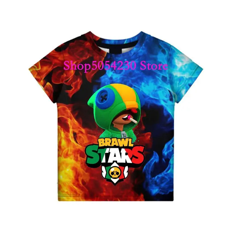 Boys Summer T-shirt Tees Brawl-Stars Anime Figures Leon Cartoon Characters Kids Cosplay Costumes Crow T Shirt Christmas Gifts