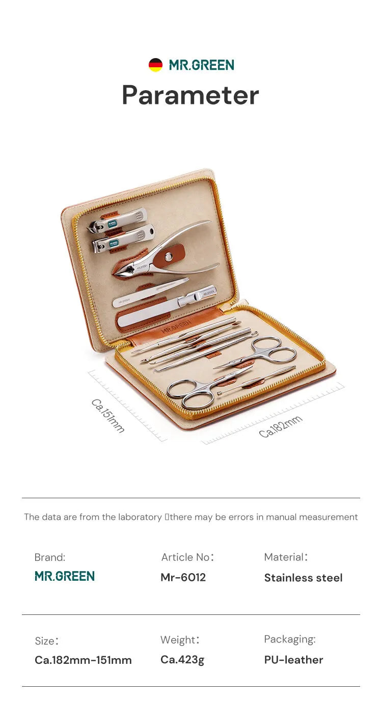 MR.GREEN Manicure Set 12 In 1 Full Function Kit Professional Stainless Steel Pedicure Sets With Leather Portable Case Idea Gift