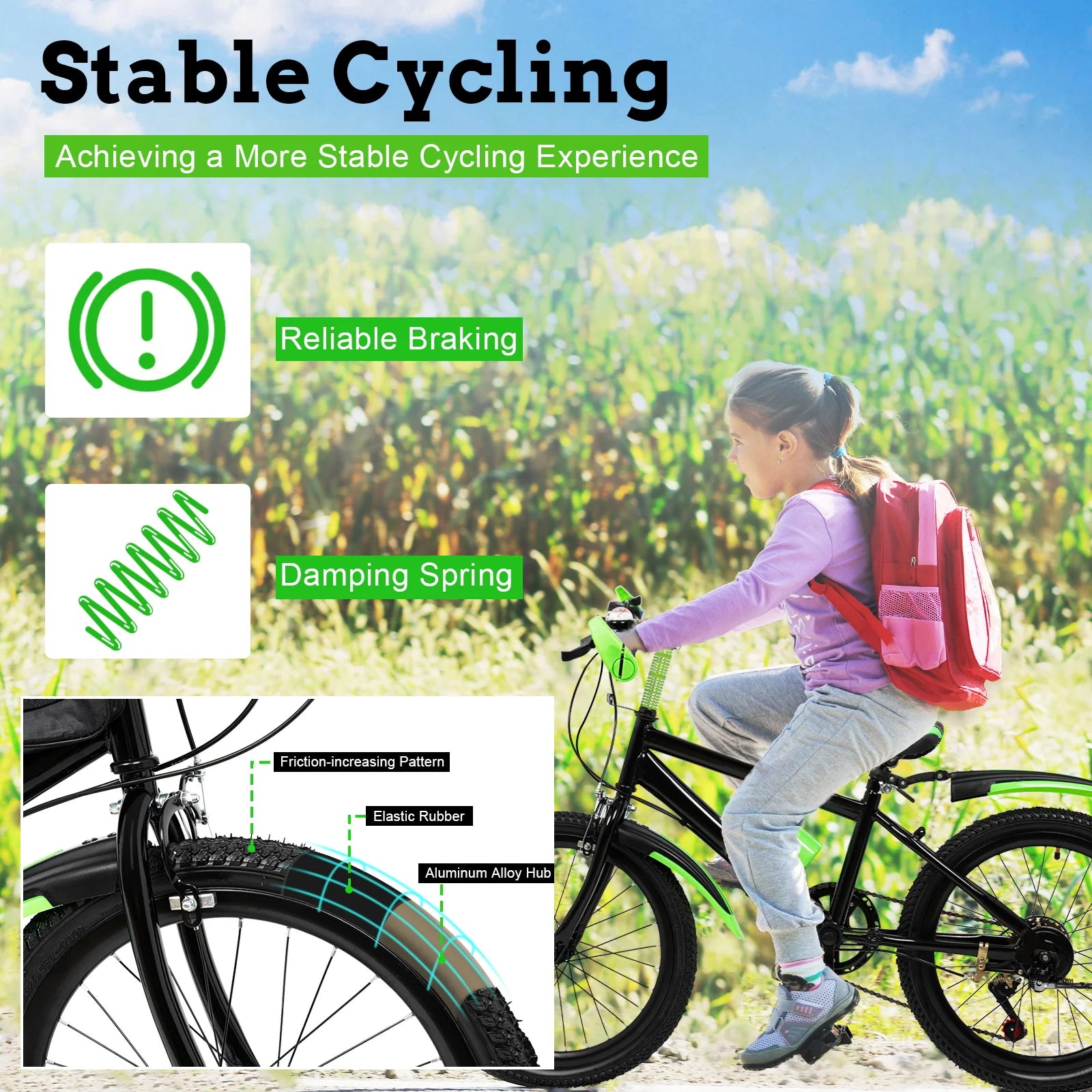 20 Inch 7 Speeds Mountain Bike Adjustable Children's Bicycle with Storage Bag and Compass Bell Braking System Bike