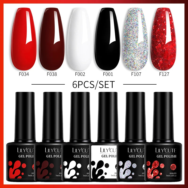 LILYCUTE 6PCS Gel Nail Polish Set Summer Neon Nail Gel Kits For DIY Nail Vernis Semi Permanent UV Lamp Gellak Nail Varnish Set