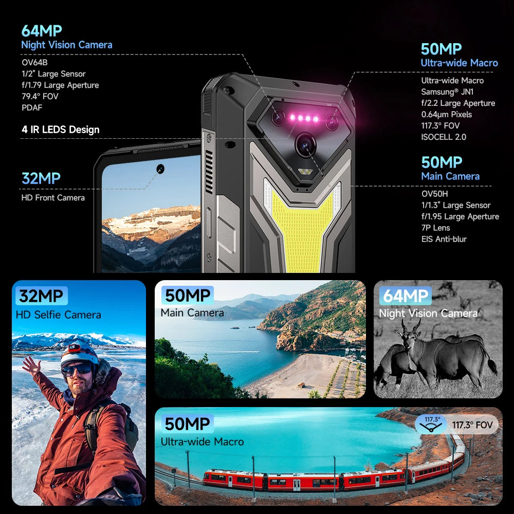 Ulefone Armor 34+ 25500mAh Rugged Phone 5G AI Smartphone Android 15 Up to 32GB+512GB 64MP Night Camera 6.95" 120Hz Display NFC