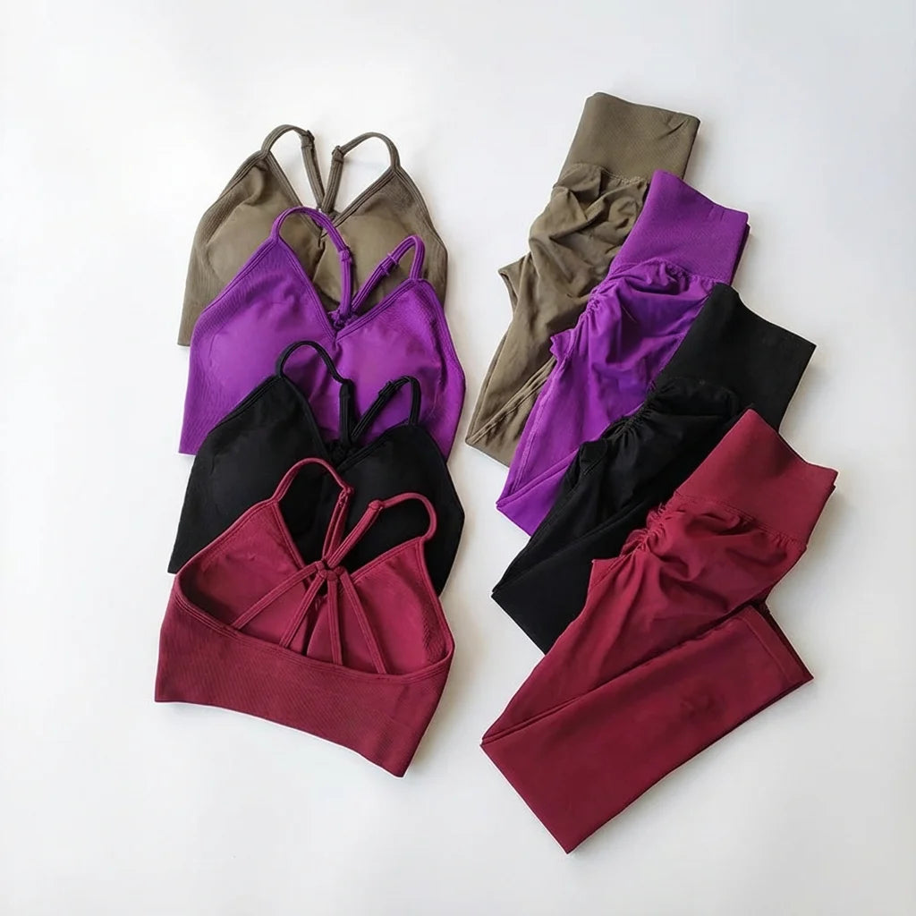Women's Seamless Yoga Suit High Waist Sports Bra Leggings Gym Set Fitness Suit Workout Leggings Set Pilates Sportswear Outfit