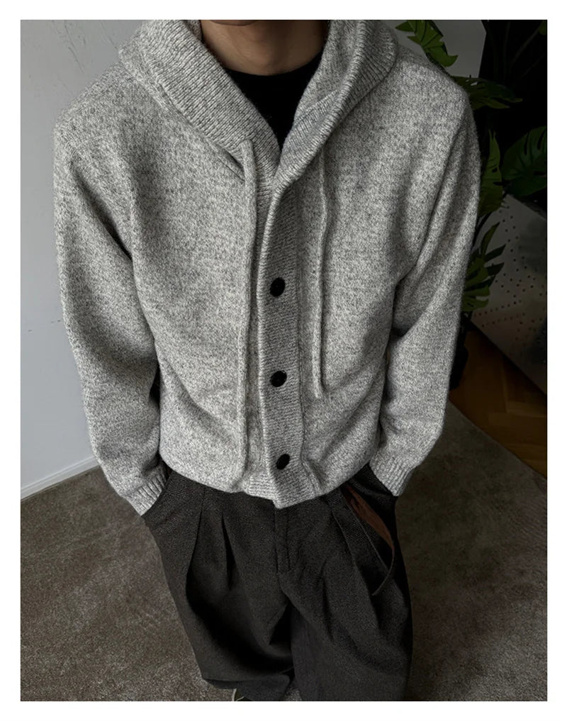 New Casual Luxury Hooded Knitted Cardigan For Man Korean Fashion Loose Button-up Sweater Y2K Vintage Streetwear Knitwear Coat
