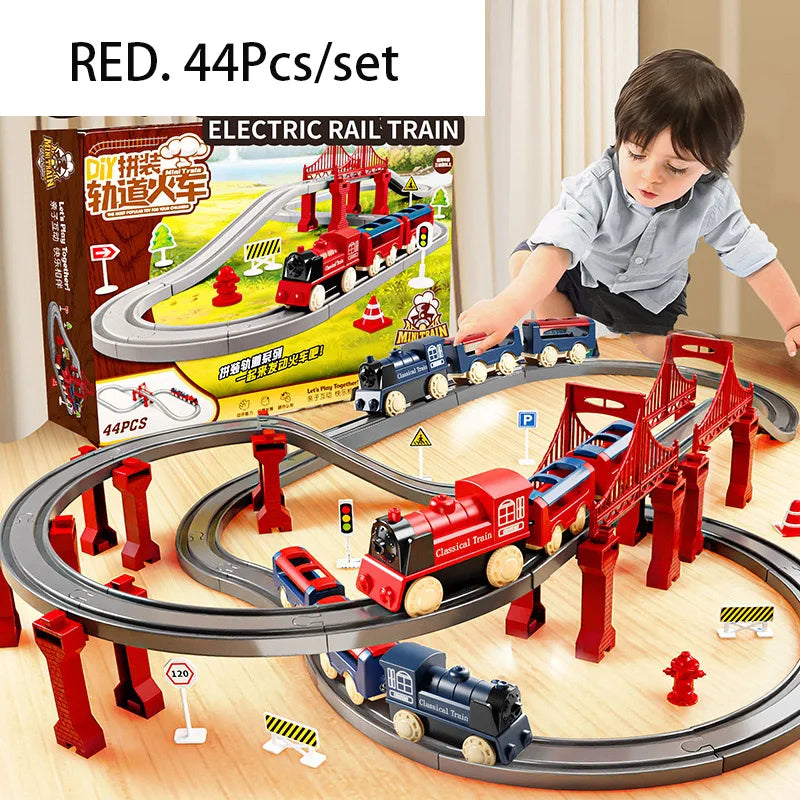 44Pcs/set Electric Train Track Sets Assembling Rail Train Car Toys Boy Educational Simulation Model Christmas Birthday Gift