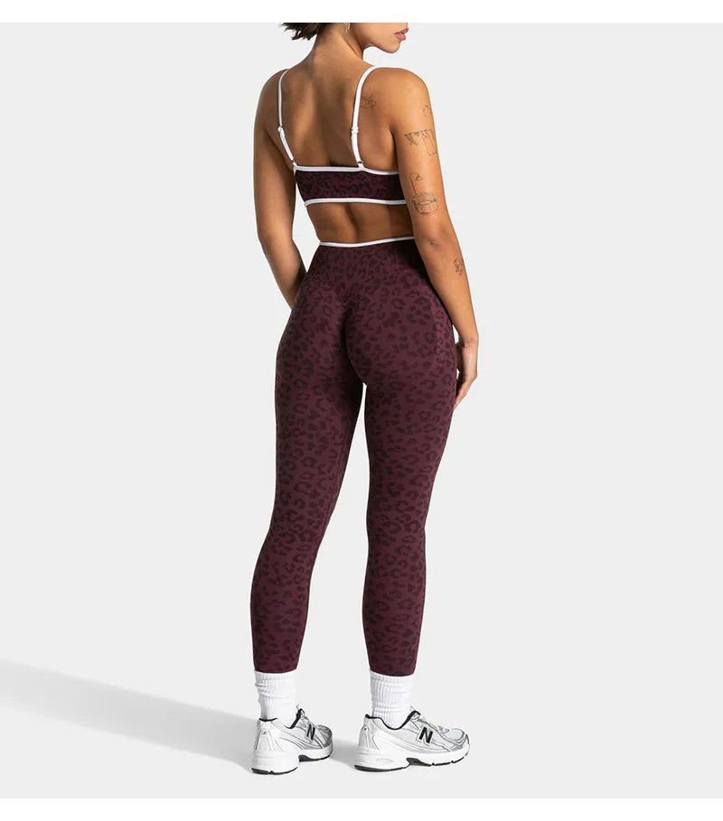 Teveo Tight-fitting Leopard-print Seamless Yoga Pants with Nude-skin High Elasticity Suitable for Fitness Running Pants