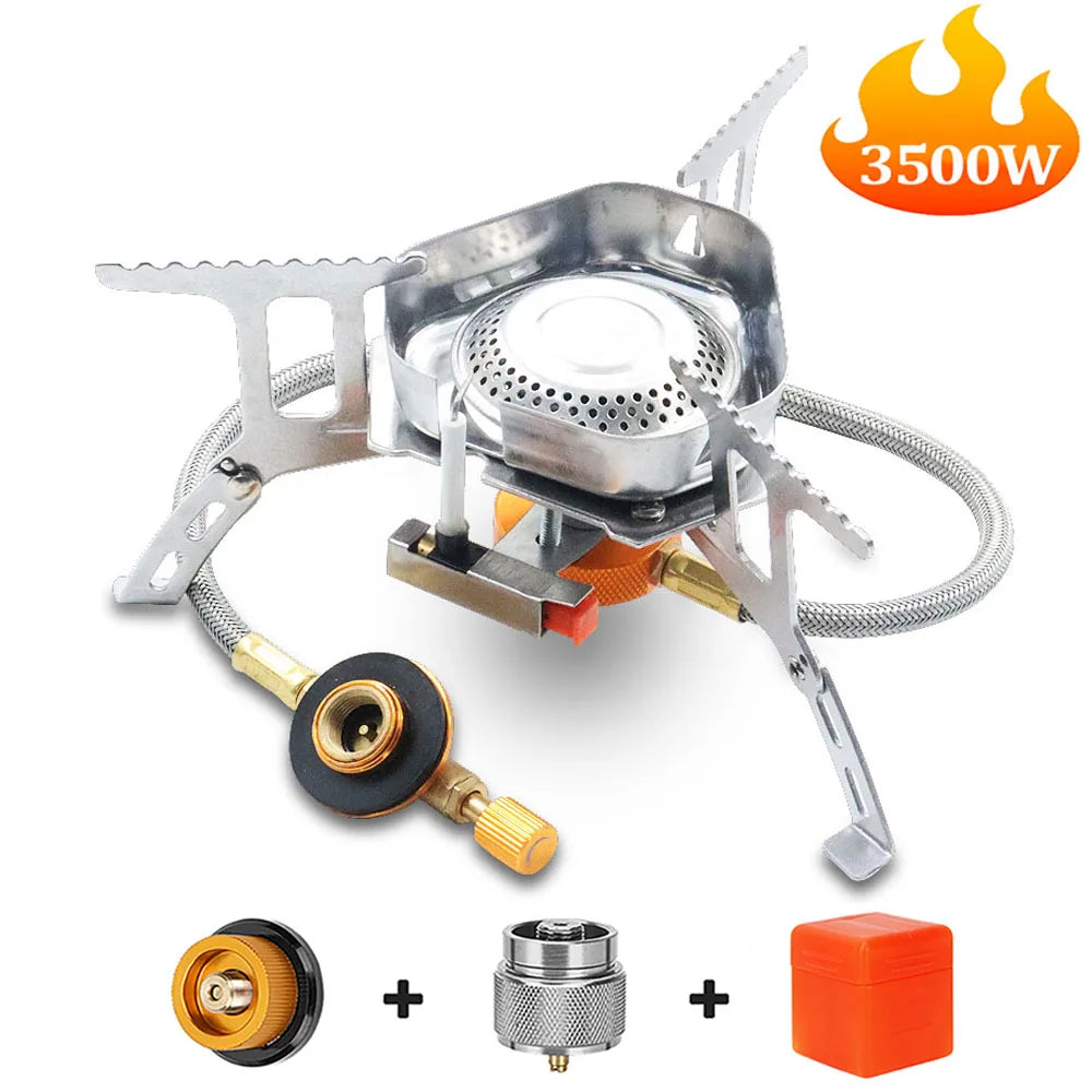 3500W Camping Gas Stove Windproof Outdoor Gas Burner Portable Folding Split Tourist Equipment For Cooking Hiking Main image
