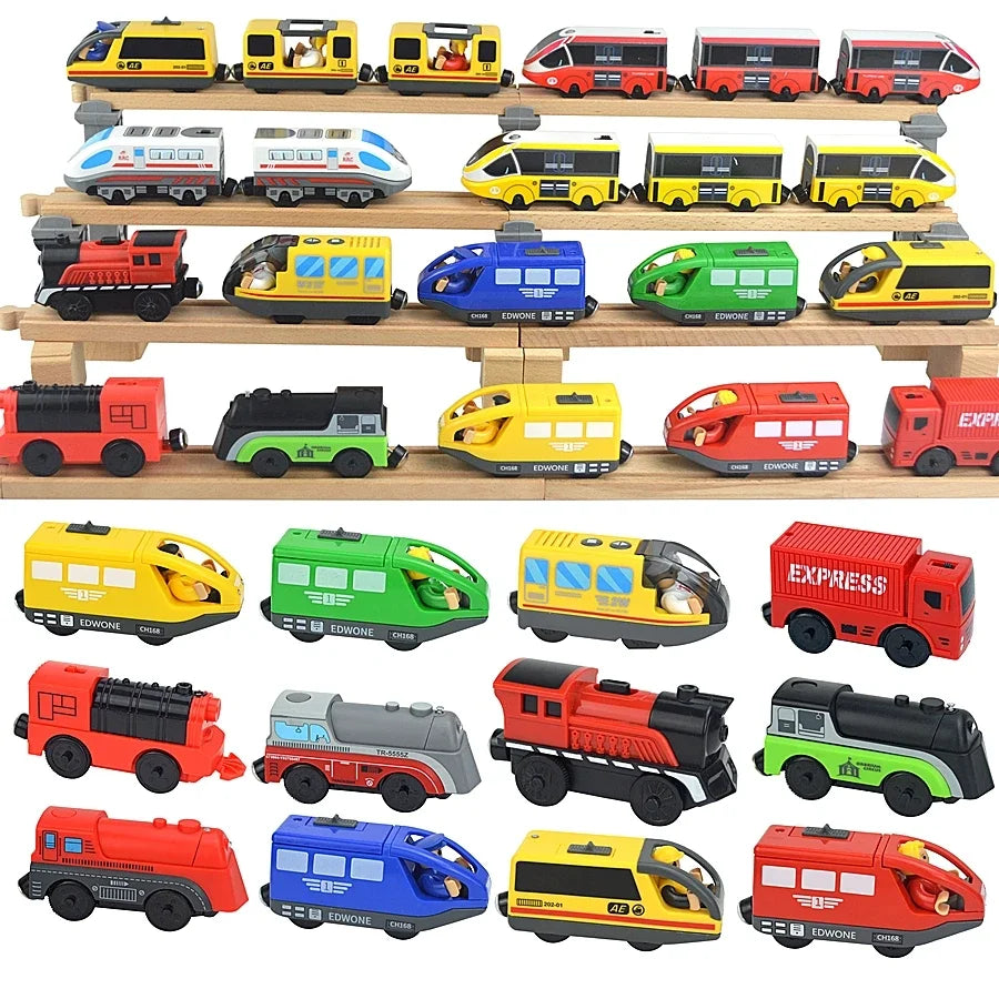 Wooden Train Toys Train Track Magnetic Set Electric Car Locomotive Diecast Slot Fit All Wood Brand Biro Railway Tracks For Kids