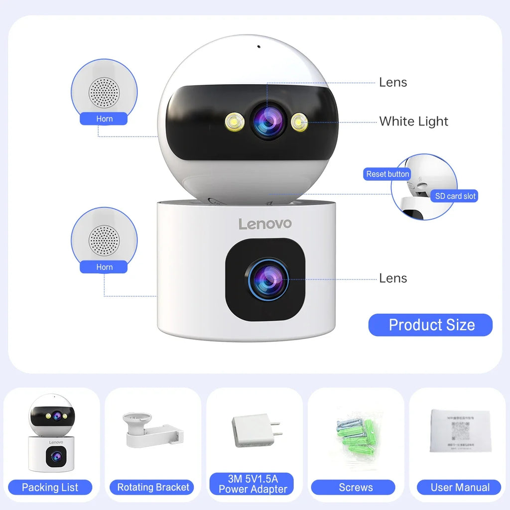 Lenovo 8MP HD IP Camera Dual Lens Baby Monitor 5X Zoom Color Night Vision Human Automatic Tracking Video Smart Home Camera
