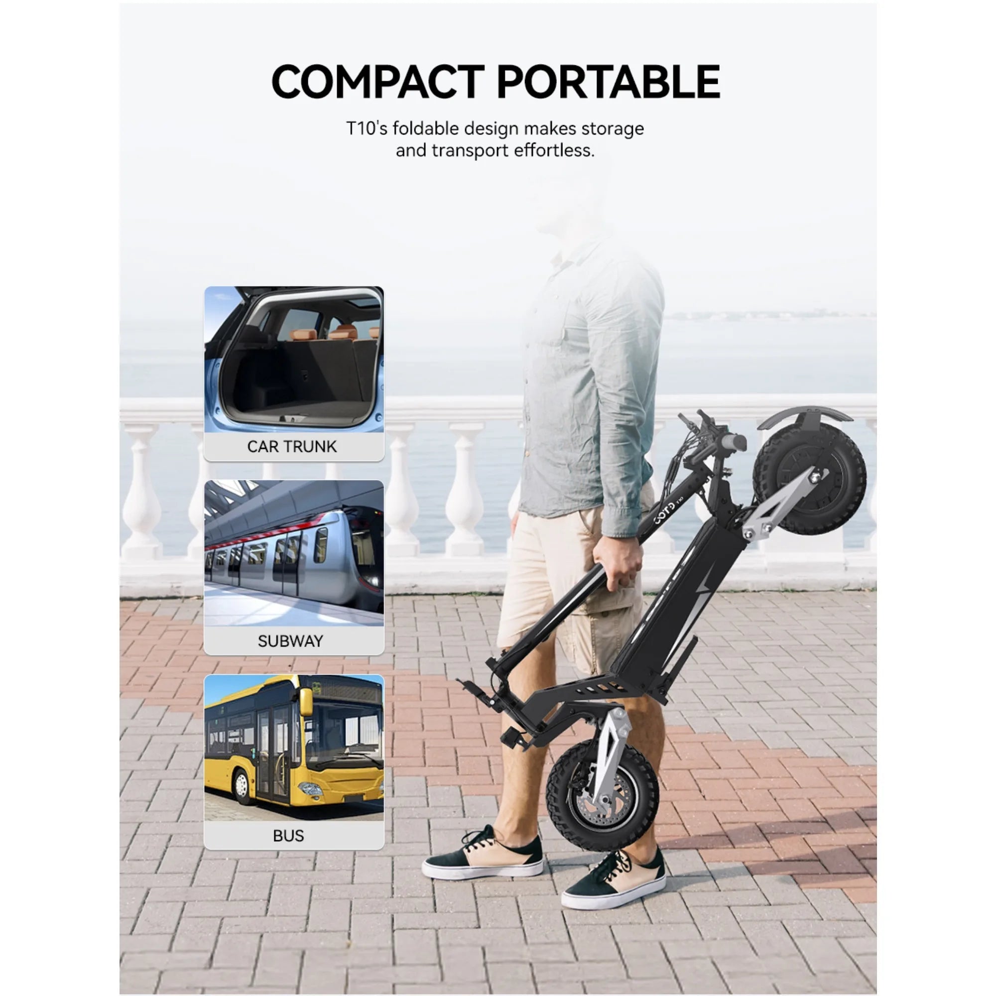 T10 Portable E-Scooter 900W Peak Power 48V 13.5/18 Ah Battery Electric Scooter for Adults 11inch Off-road Tire Scooters Electric