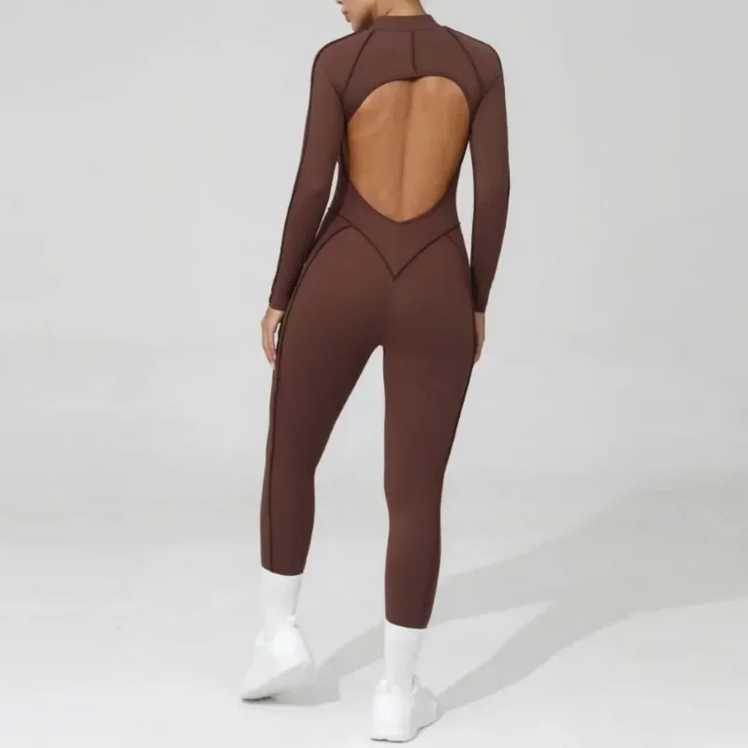 Women's Yoga Jumpsuit Hip Lift Sports Fitness Removable Padding Backless Zipper Leggings One-Piece Running Workout Gym Jumpsuit