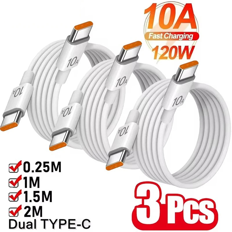 1/3Pcs 10A Cable 120W Super Fast Charging Type C To Type C Cable Highspeed Data Transfer For iPhone Samsung Xiaomi Charger Cable Main image