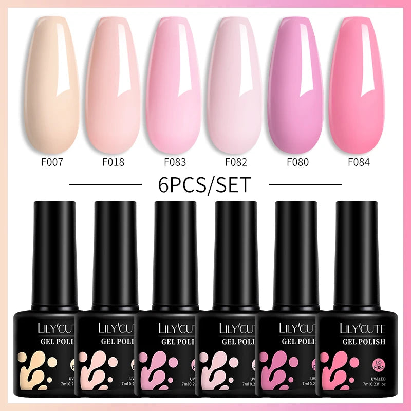 LILYCUTE 6PCS Gel Nail Polish Set Summer Neon Nail Gel Kits For DIY Nail Vernis Semi Permanent UV Lamp Gellak Nail Varnish Set