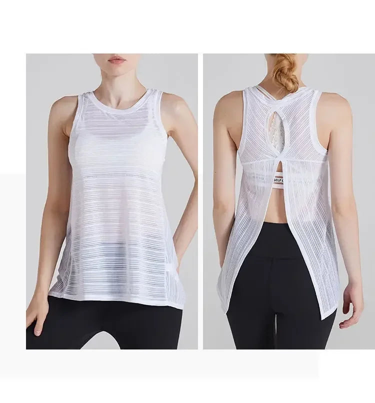 Sexy Sleeveless Backless Sports T-Shirt Women's Gym Tank Top Loose Sportswear Breathable Workout Tank Top Fitness Yoga Dance