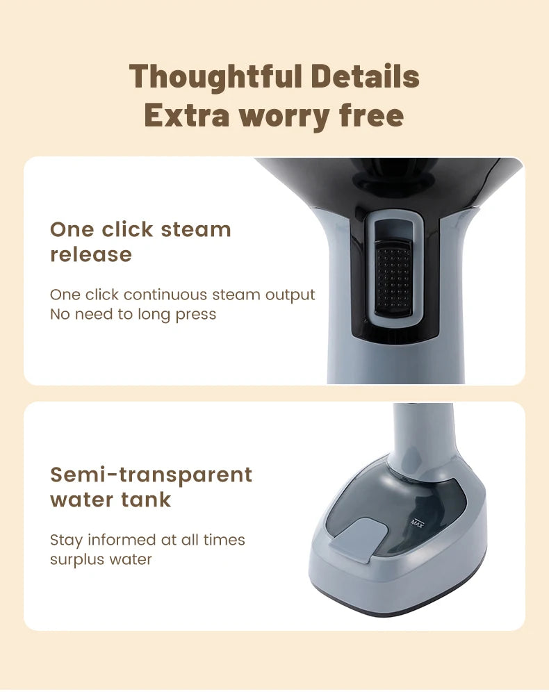1500W Handheld Steam Hanging Iron Touch Screen Control 15 Seconds Fast Preheat 150ml Portable Home Small Fabric Clothes Steamer