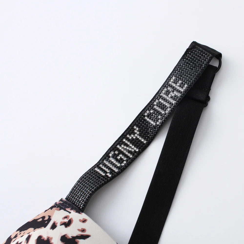 Letter Rhinestone Sports Leopard Sexy Lingerie Set Gathered Push Up Seamless Bra Set Fashion Traceless Thin Fitness Underwear