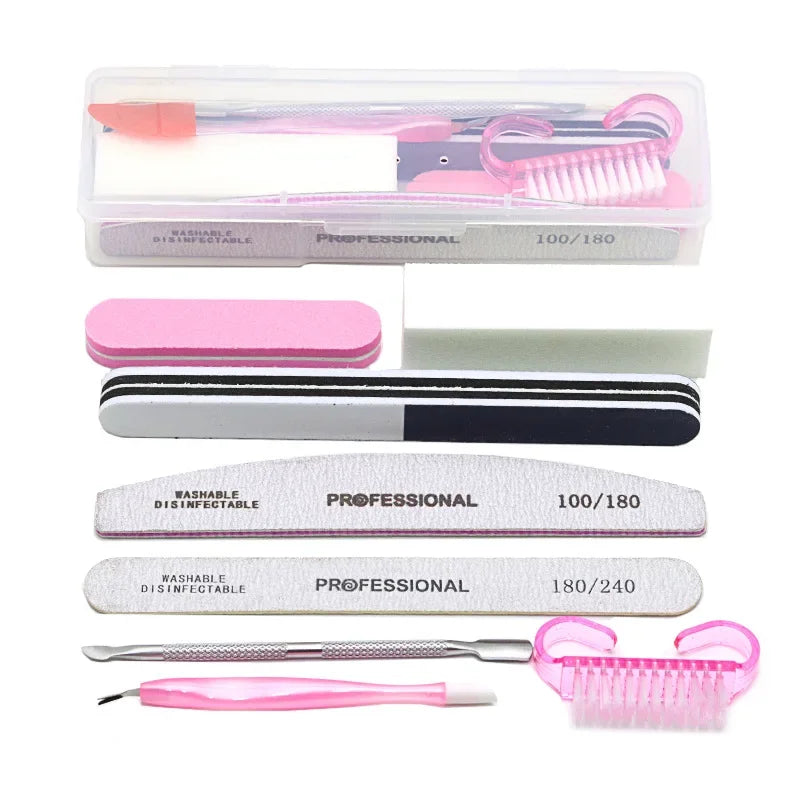 8pcs Nail Files Set 100\180 Nail Sanding Buffer Professional Manicure Files Makeup Pedicure Brushes Tool Extension Kits