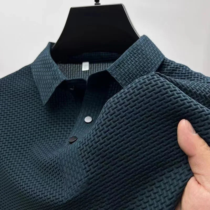 New Men's Business Casual Short Sleeved Bone Flower Solid Color POLO Shirt Fashion Breathable Comfortable Summer Versatile Top Main image