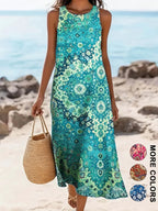 2026 Women's sleeveless Bohemian floral casual beach MIDI sundress with pockets flowing and loose Sweetheart Rustic Country