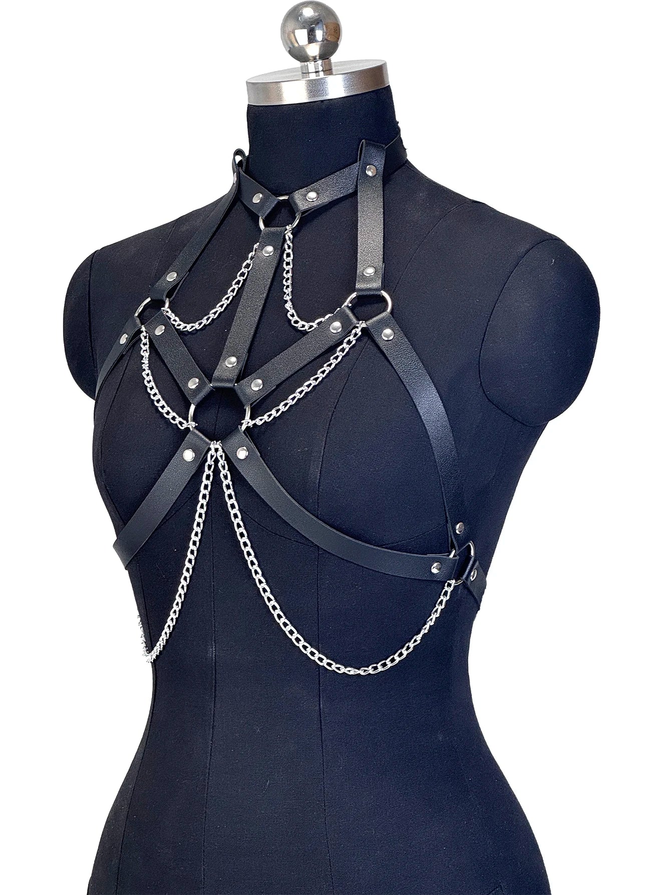 Women Fashion Belt Female Street Style Harness Adjustable Chest Belt with Chain Leather Waistband Gothic Clothing Accessories