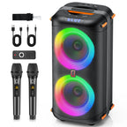 T27 Wireless Bluetooth Speaker, Karaoke Machine with 2 Microphone, Home Karaoke Party Speaker with Led Light