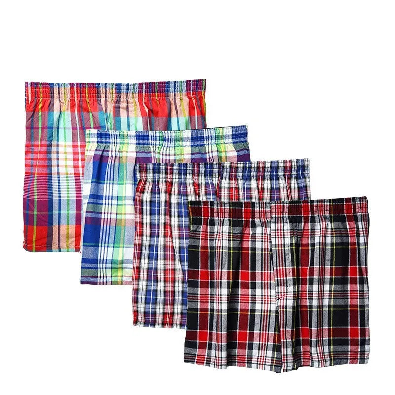 4PCS Mens Underwear Boxers Loose Shorts Men'S Panties Cotton The Large Plaid Arrow Pants Plus Size  Classic Basics Plaid Secondary image