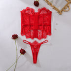 Ellolace Palace Women's Lingerie Sets Willowy Corset Thong 2PC Set Sexy Hot Strapless Lace Fancy Deep V-neck Women Underwear