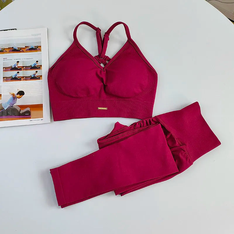 Women's Seamless Yoga Suit High Waist Sports Bra Leggings Gym Set Fitness Suit Workout Leggings Set Pilates Sportswear Outfit