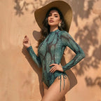 Women's Two Piece Swimwear Long Sleeve Mesh Swimsuit UPF 50+ High Elasticity Padded 2026 New Beach Bathing Suit Beachwear