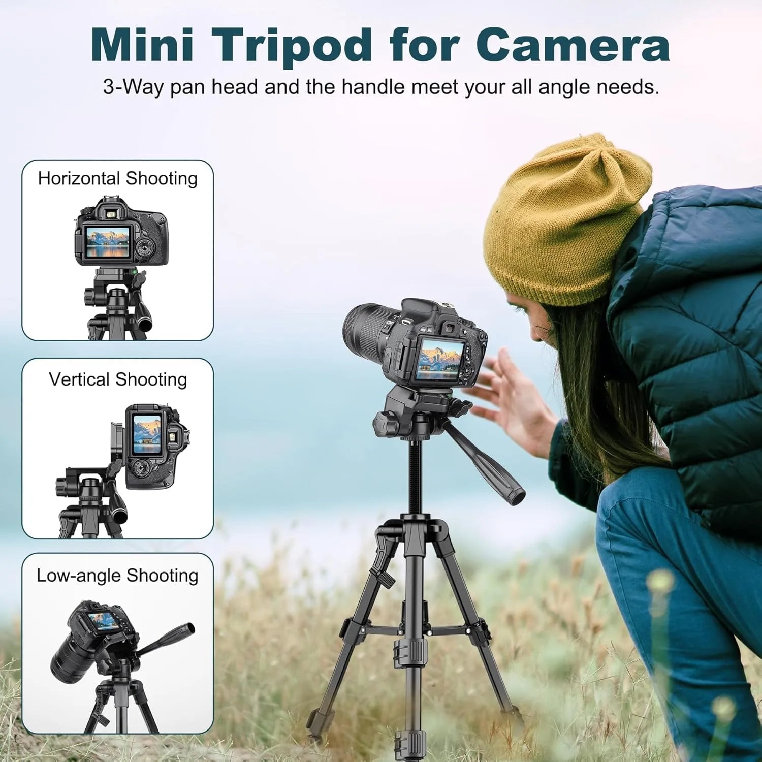 Mini Tripod for Camera, 25inch Aluminum Tabletop Camera Tripod, Portable Travel Tripod , for Cameras, Projectors, Spotting Scope Secondary image