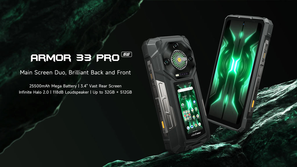 【2025 New】Ulefone Armor 33 Pro 5G Rugged Phone Smartphone Android 14 32GB+512GB 25500mAh Night Camera 64MP NFC Loud Speaker