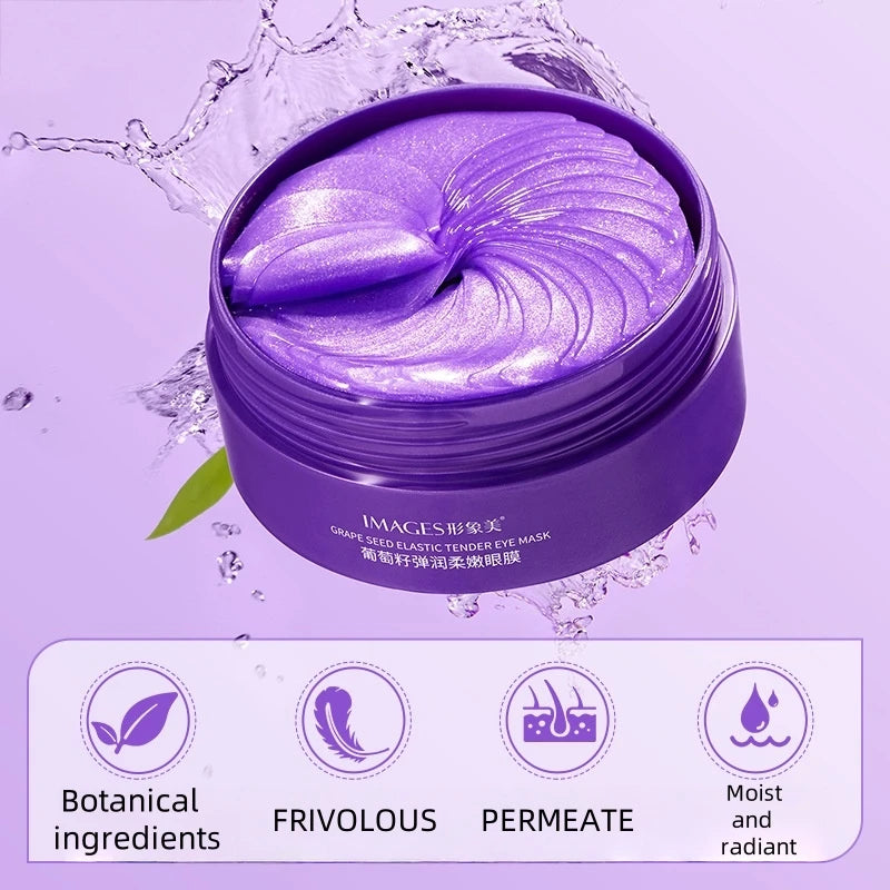60 Grape Seed Eye Masks for Elasticity and Softness, Hydrates the Skin Around the Eyes, Moisturizes and Nourishes, Improves the Appearance of the Eye Area, Eye Care Patches, Rich in Grape Extract, Witch Hazel, Hydrolyzed Coll